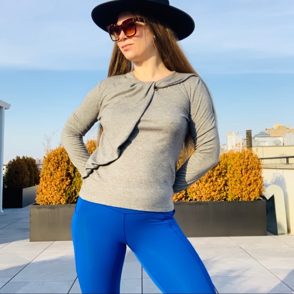 Carven Wool Wrap Shawl Gray Stretchy Shirt Sweater - Picture 6 of 16